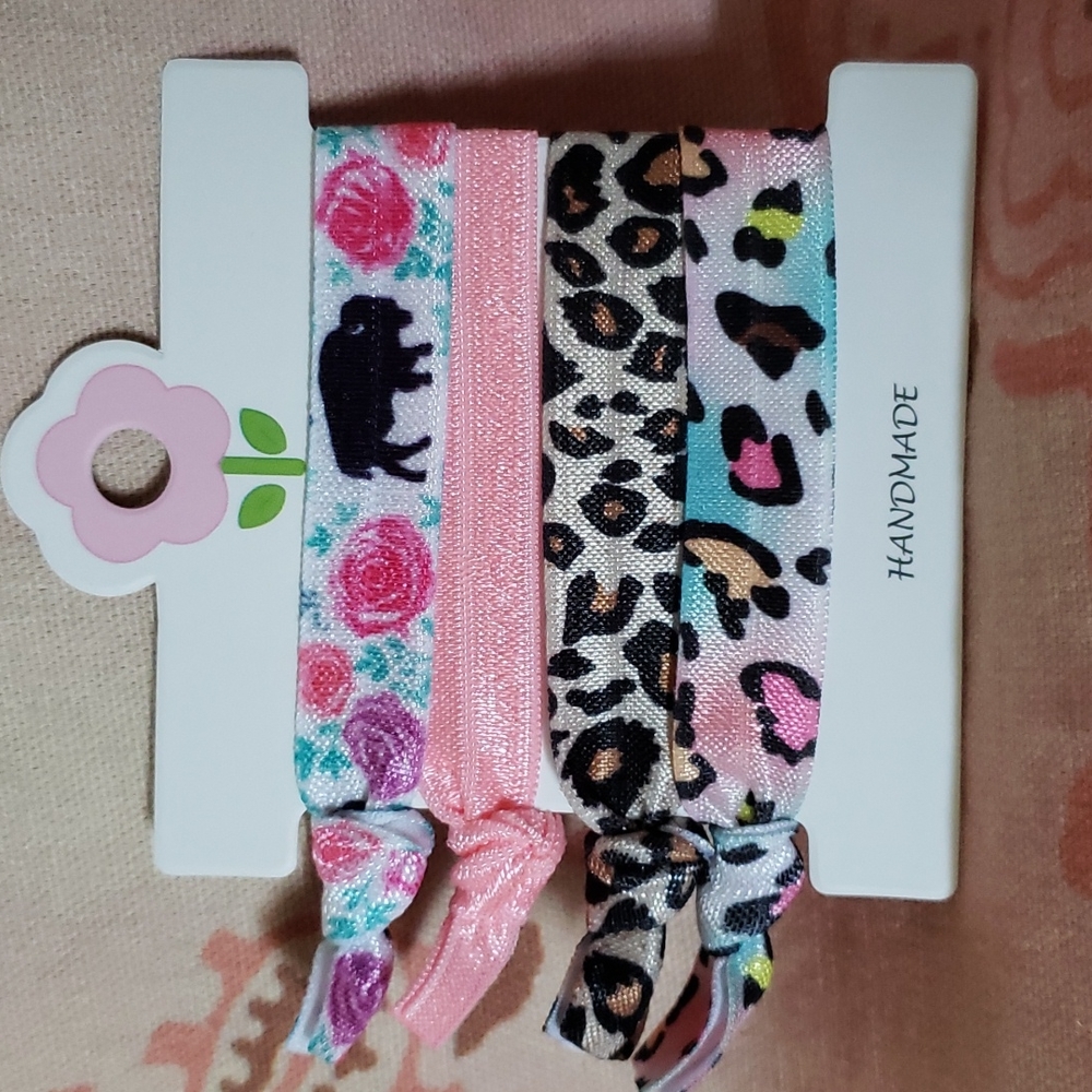 Buffalo Leopard Hair Ties Rose Floral Flowers Southwestern Pink Wild West Cowgir - Picture 4 of 6
